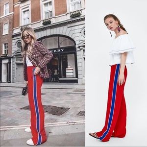 zara red pants blue stripe women size S